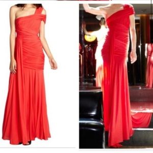 Halston Heritage Red One-Shouldered Draped Bandage Gown